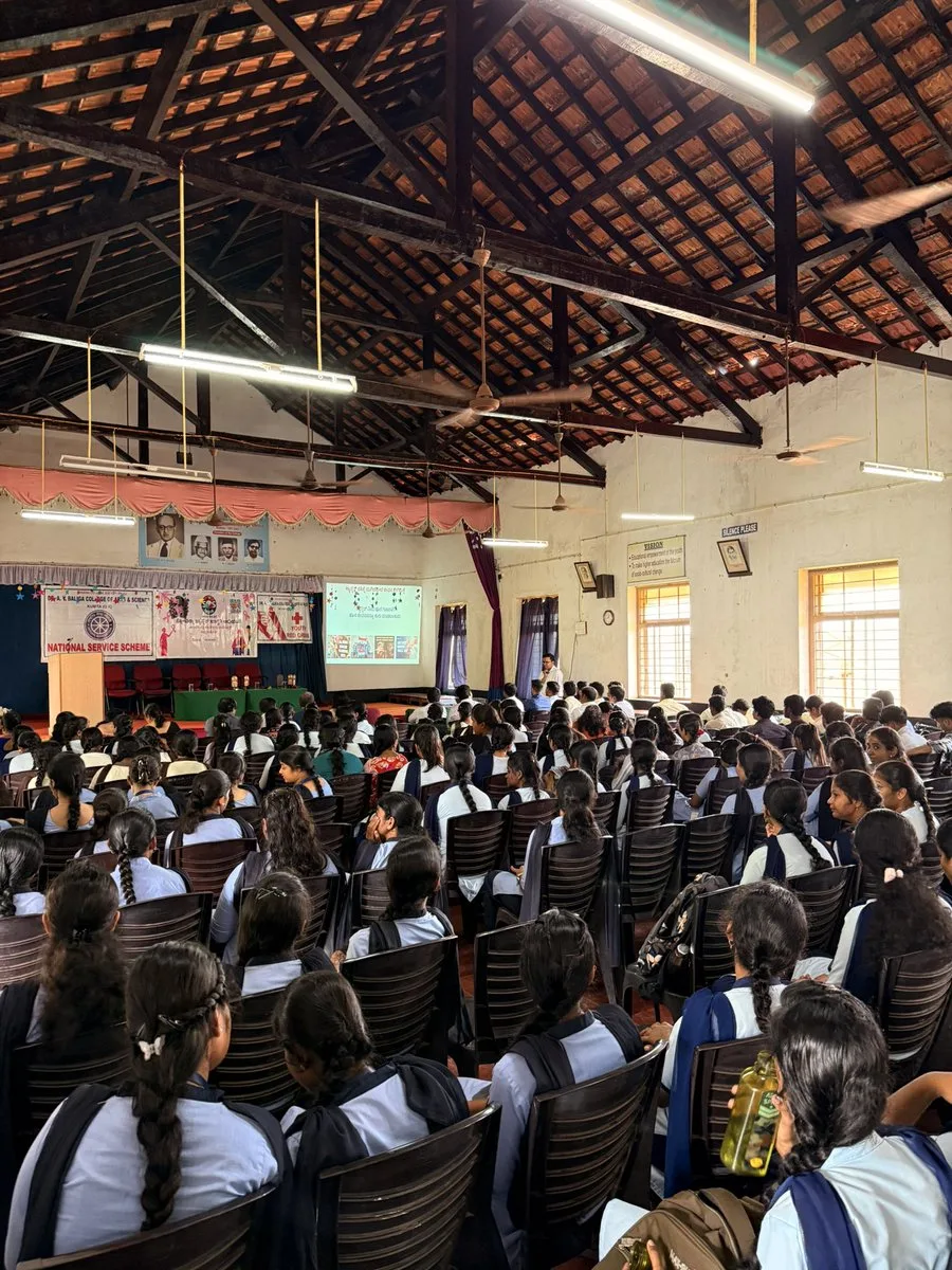 Students attending the Clotielda 2025 cancer-awareness programme at Dr. A.V. Baliga College, Kumta