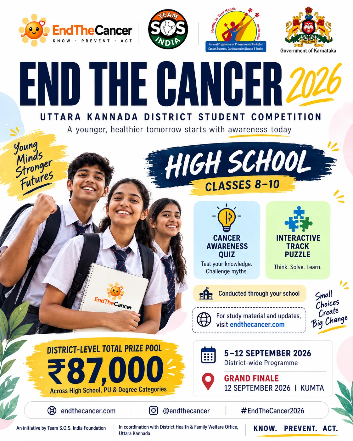 EndTheCancer 2026 Uttara Kannada high school student competition poster